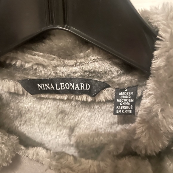 Nina Leonard gray size SM. Aviator Suede fur inside jacket NWOT - Picture 2 of 11